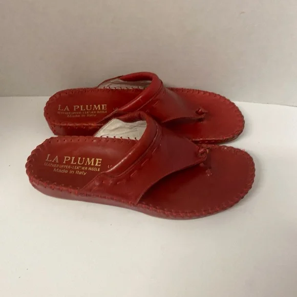La Plume Red Leather Slip On Thong Shoe Sandal Sz6 Euro 37 - Picture 2 of 5